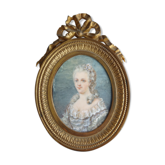 Miniature Marie Antoinette frame bronze Louis XVI portrait XIX