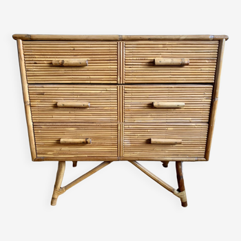 Vintage rattan chest of drawers attributed to Audoux & Minet, circa 1950