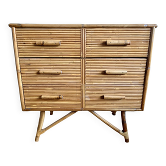 Vintage rattan chest of drawers attributed to Audoux & Minet, circa 1950