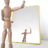 Wall-mounted barber mirror - Rectangle - yellow plastic outline - 1970 29x38cm