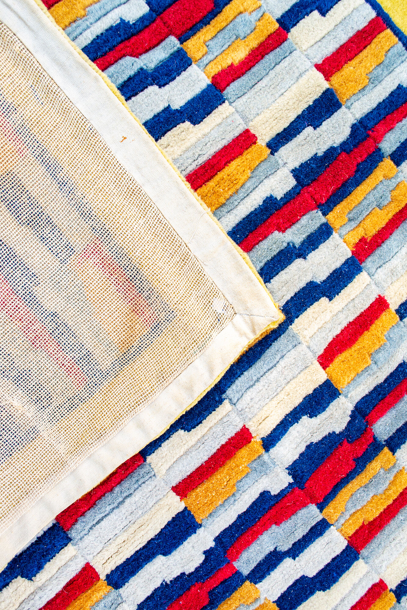 Mat with geometric design, hand tufted 1970s