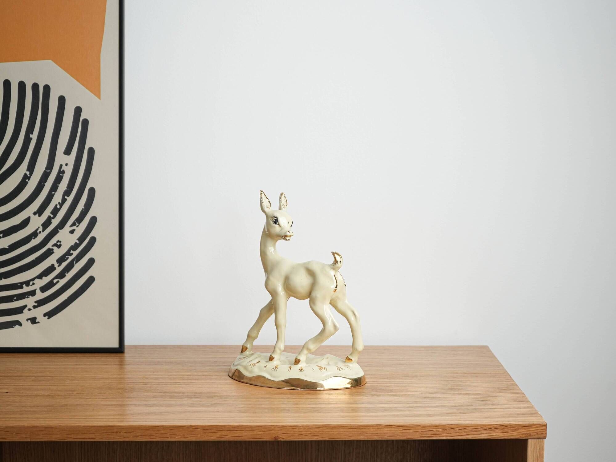 Ceramic deer figurine, glazed Danish pottery from the 1970s