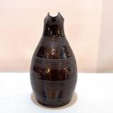 Antique Brutalist brown stoneware pitcher pot from Berry vintage carafe