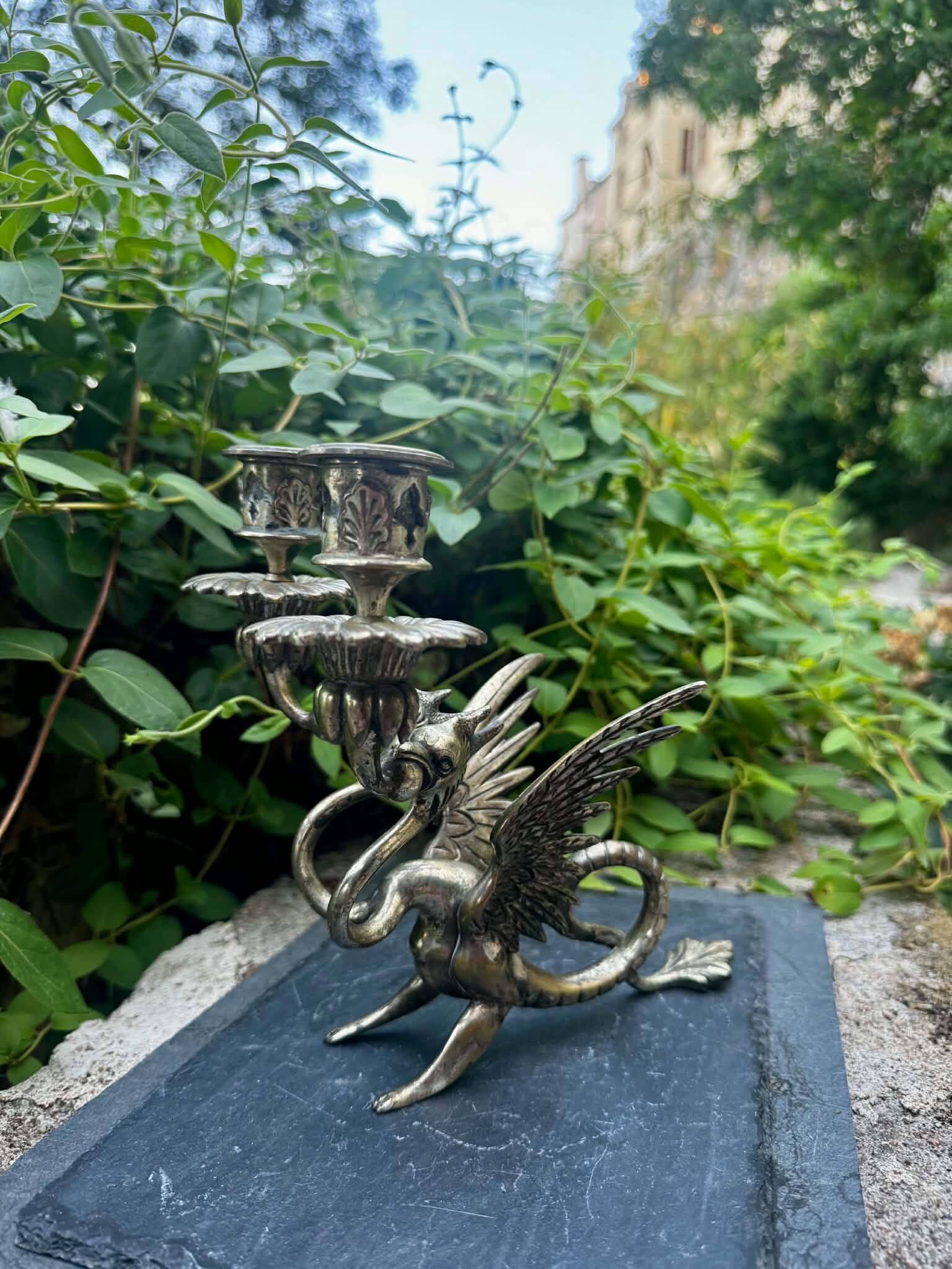 Large silvered bronze chandelier chimera Art Nouveau period