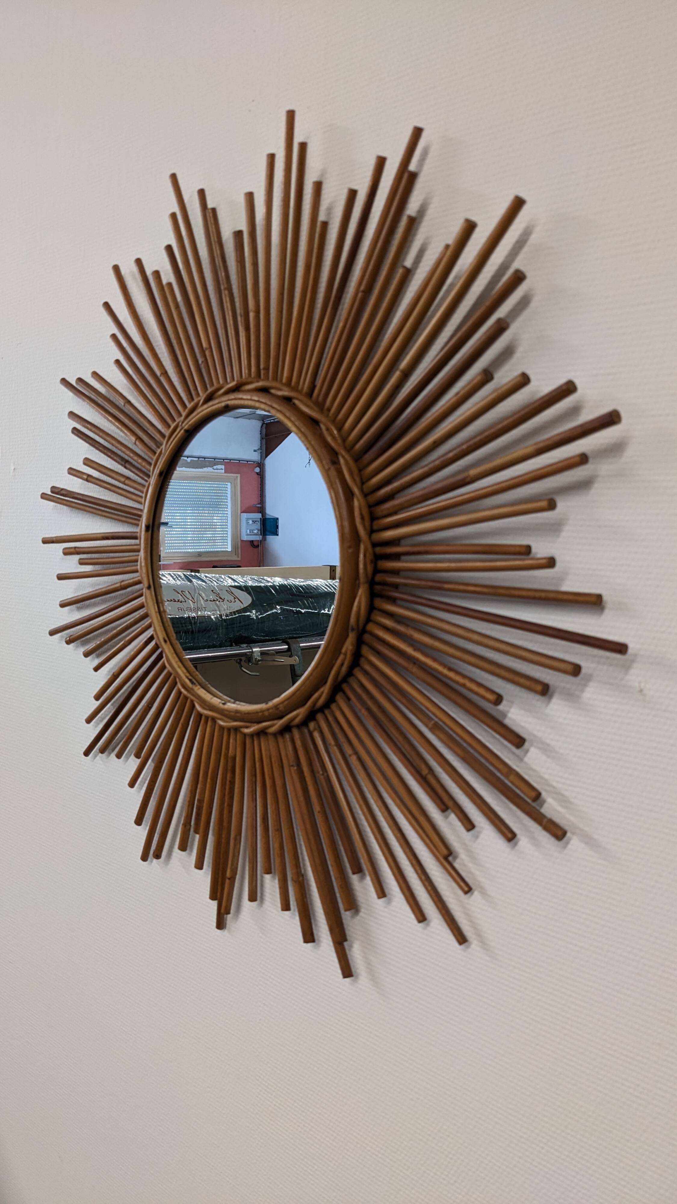 XL rattan sun mirror from the 50s/60s
