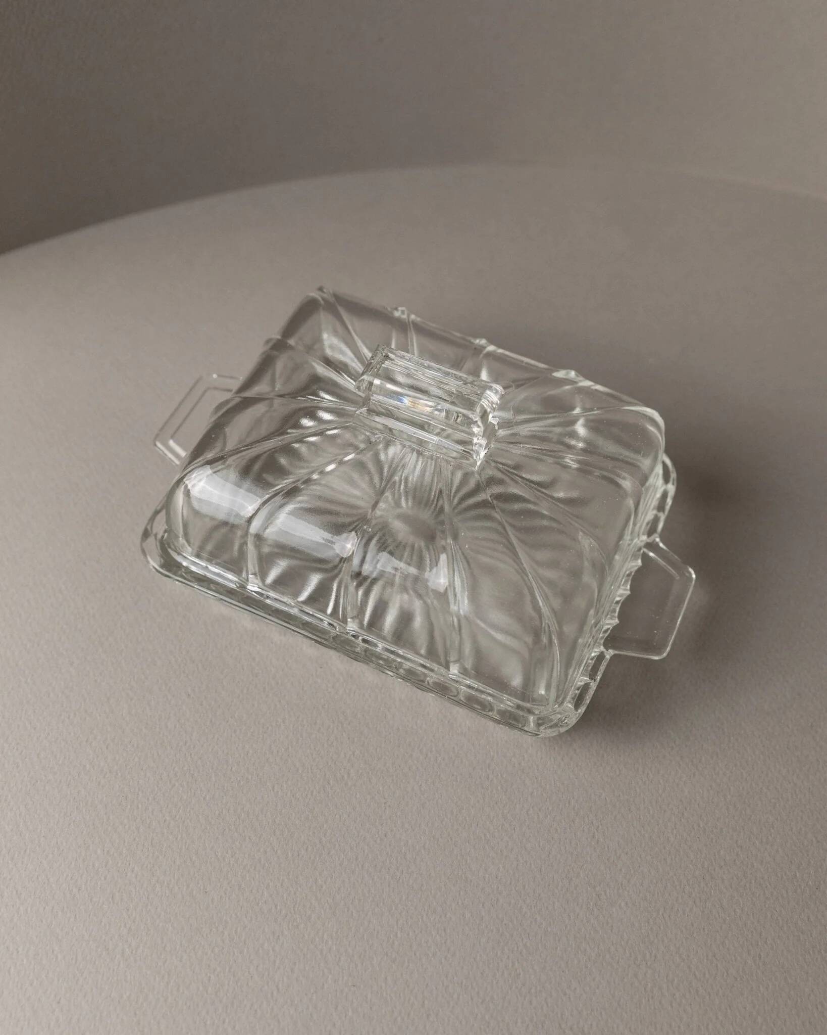 Clear glass butter dish, vintage Art Deco, 1940s Italy - timeless tableware