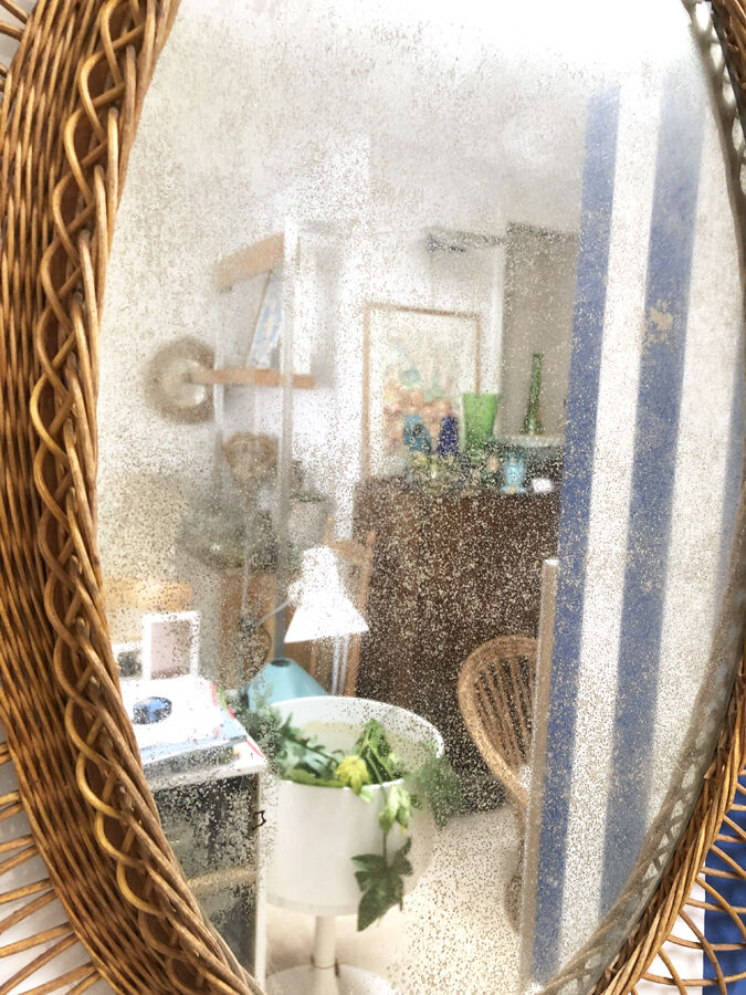 Mirror rattan oval XXL, 1960