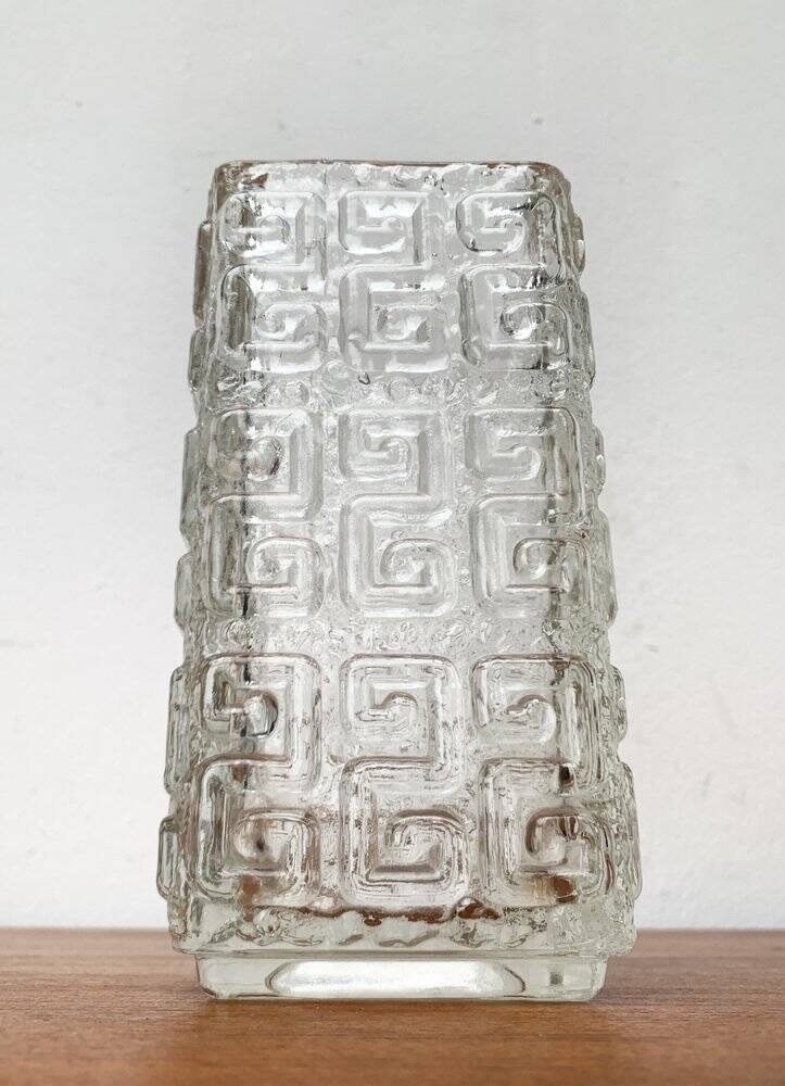 Large Finnish glass block vase from the mid-century by Tamara Aladin for Riihimäki, 1960s.