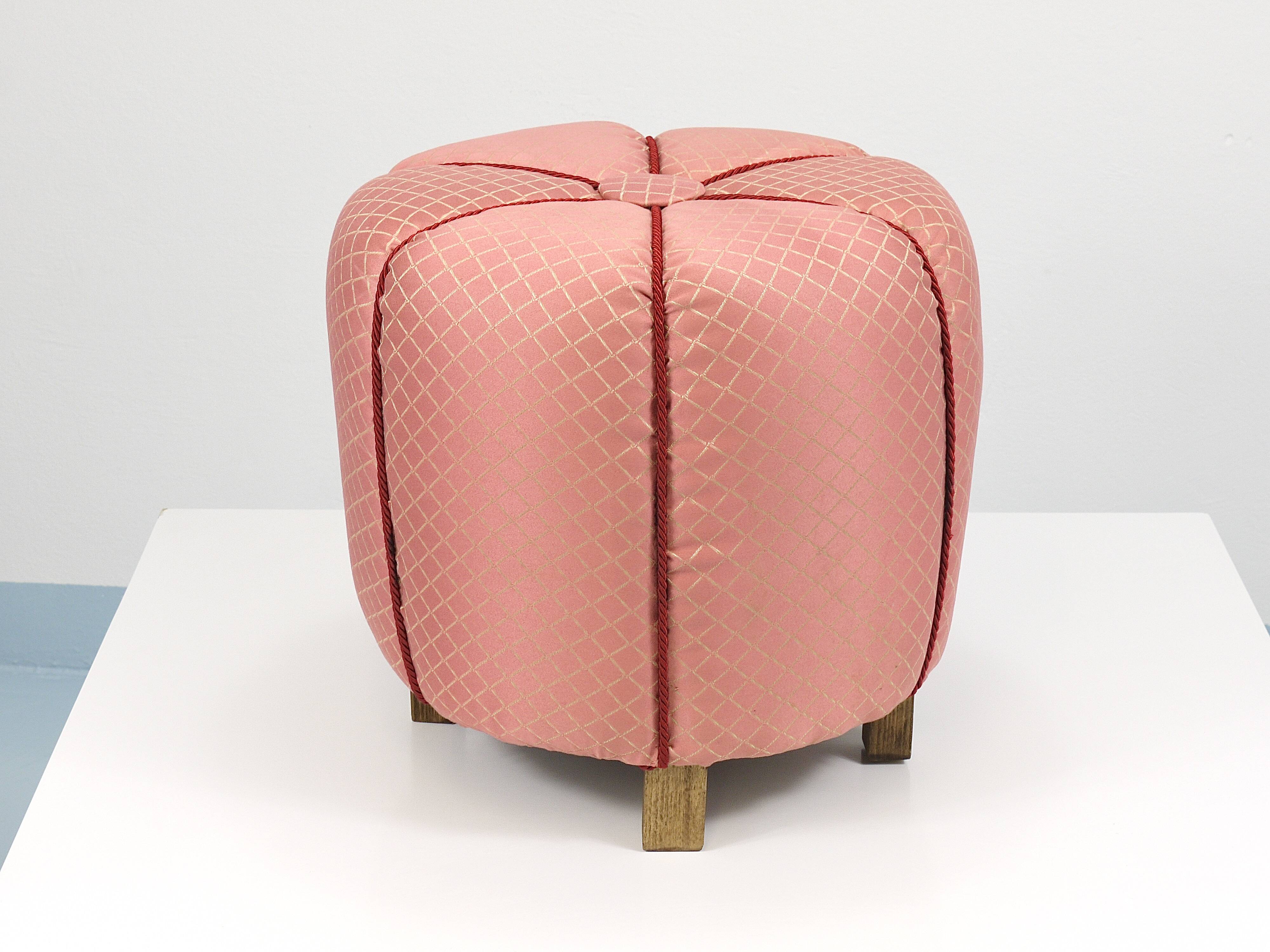Pink Art Deco Stool / Tabouret / Pouf / Ottoman, Vienna, Austria, 1930s