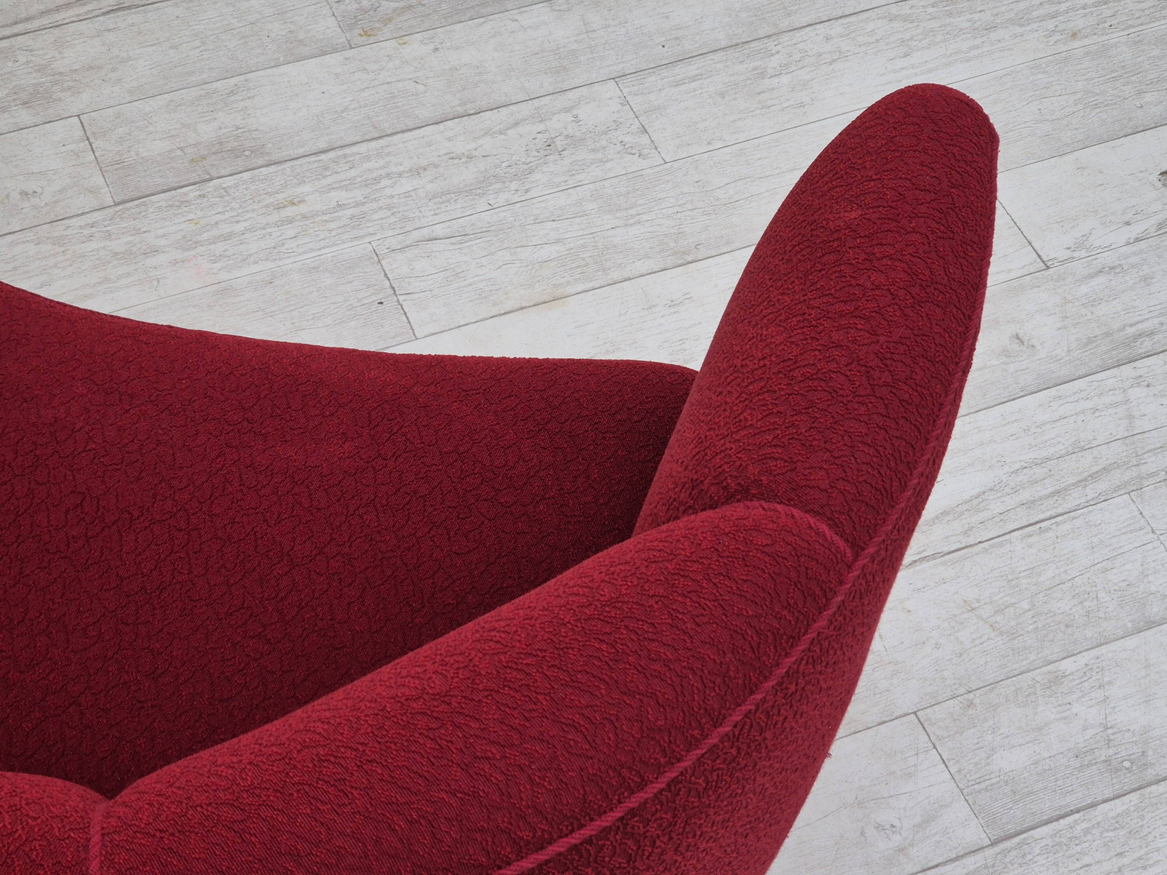 1960s, Danish 2-seater curved sofa, original red furniture fabric.