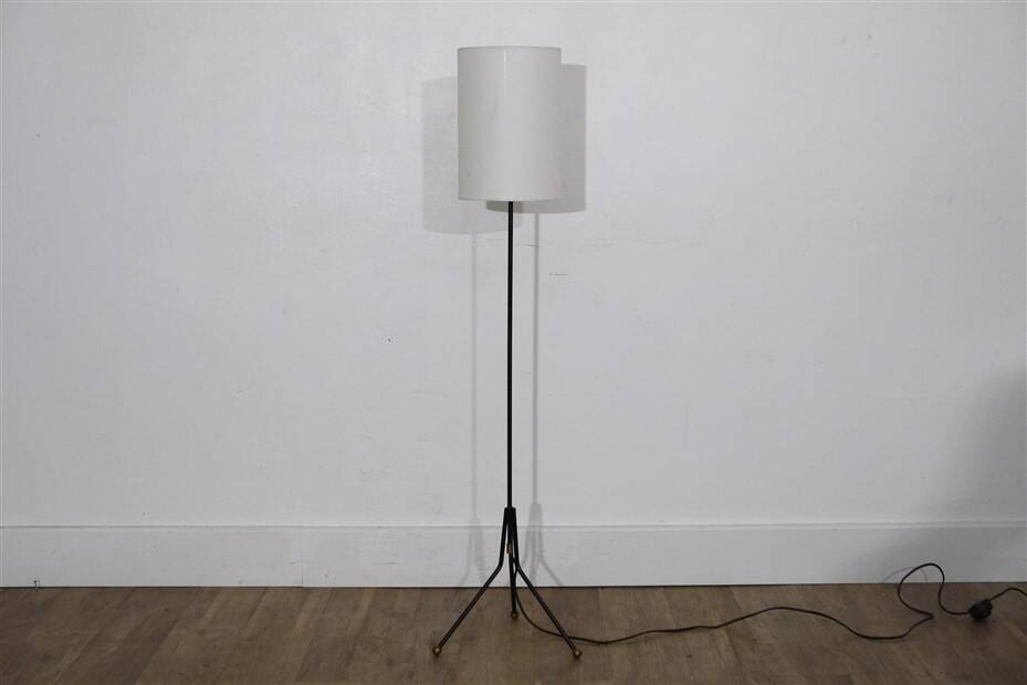 Lampadaire tripode en metal et laiton, 1970