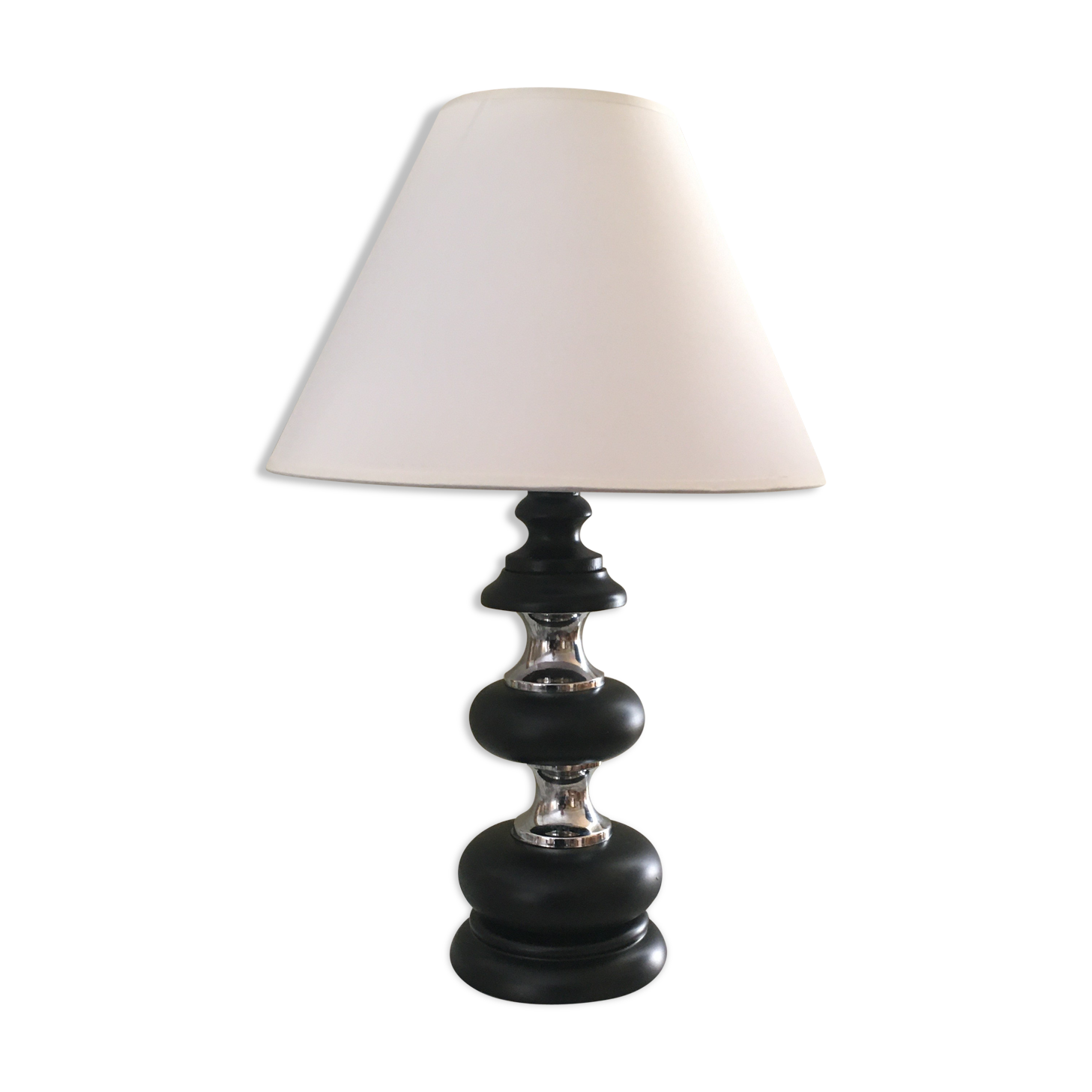 Black wooden lamp chrome braces