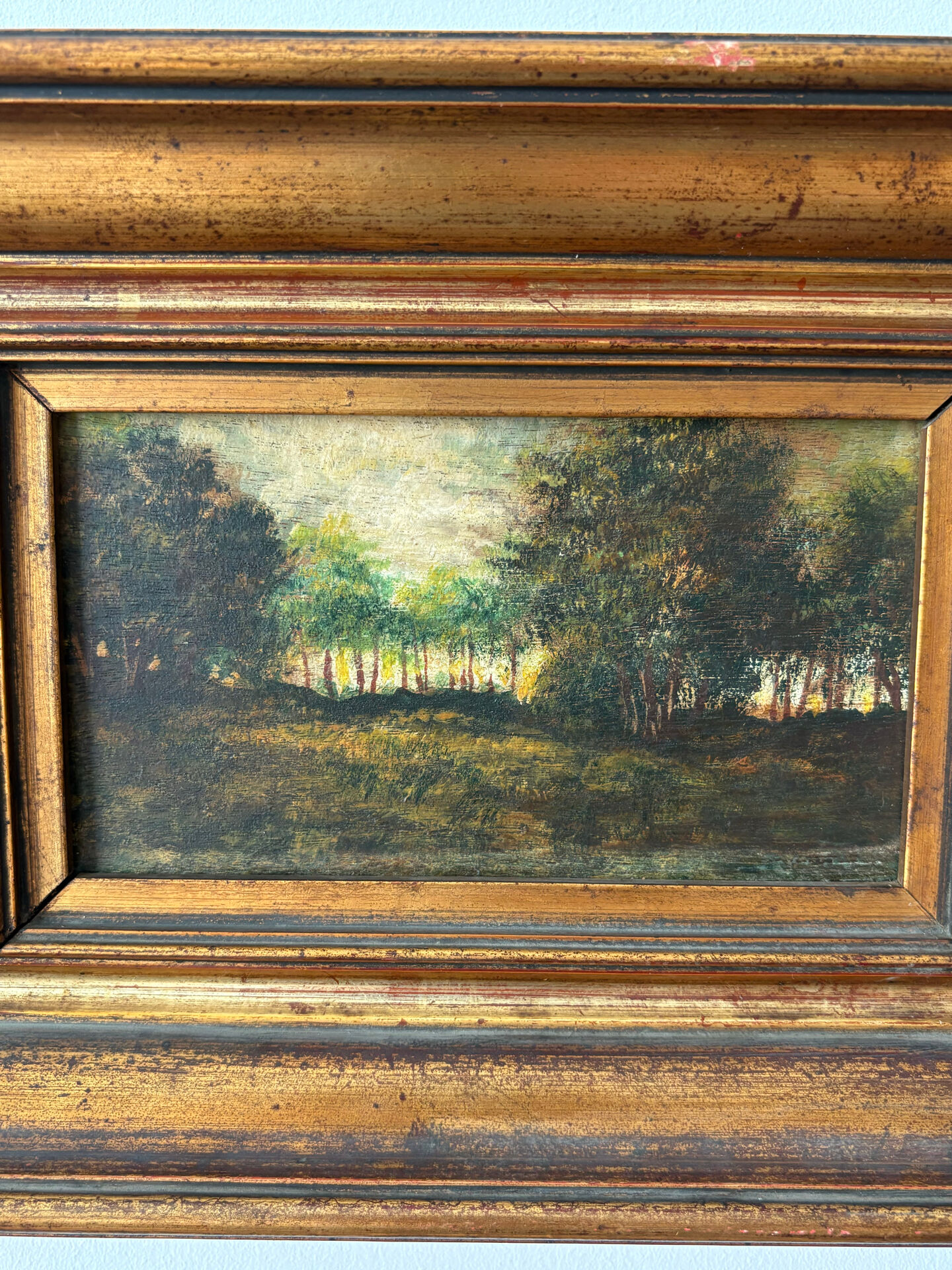 Antique painting from the late 19th century - Oil on panel in the Barbizon style.