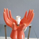Salmon hands lamp with white opaline