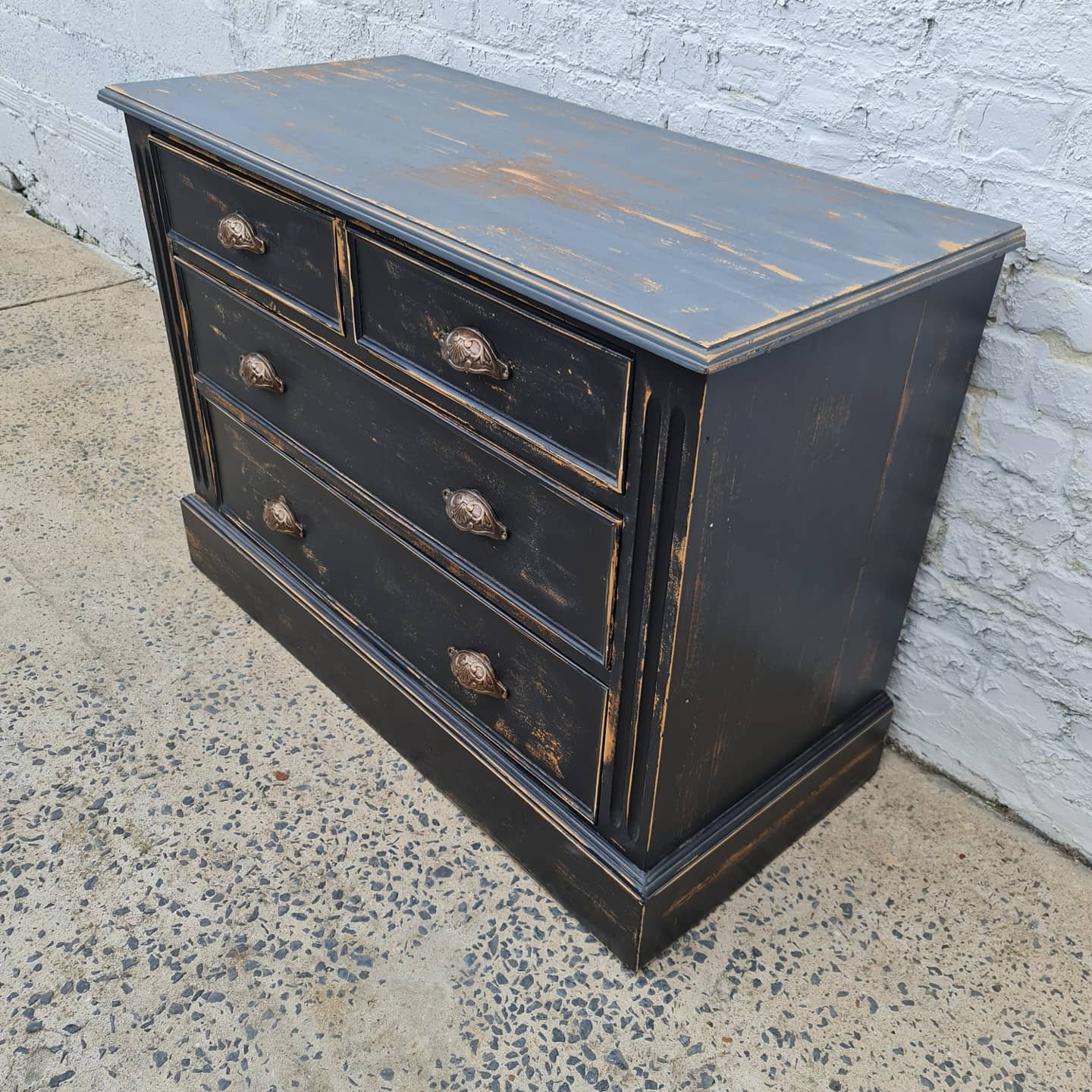 Old chest of drawers four drawers patina black