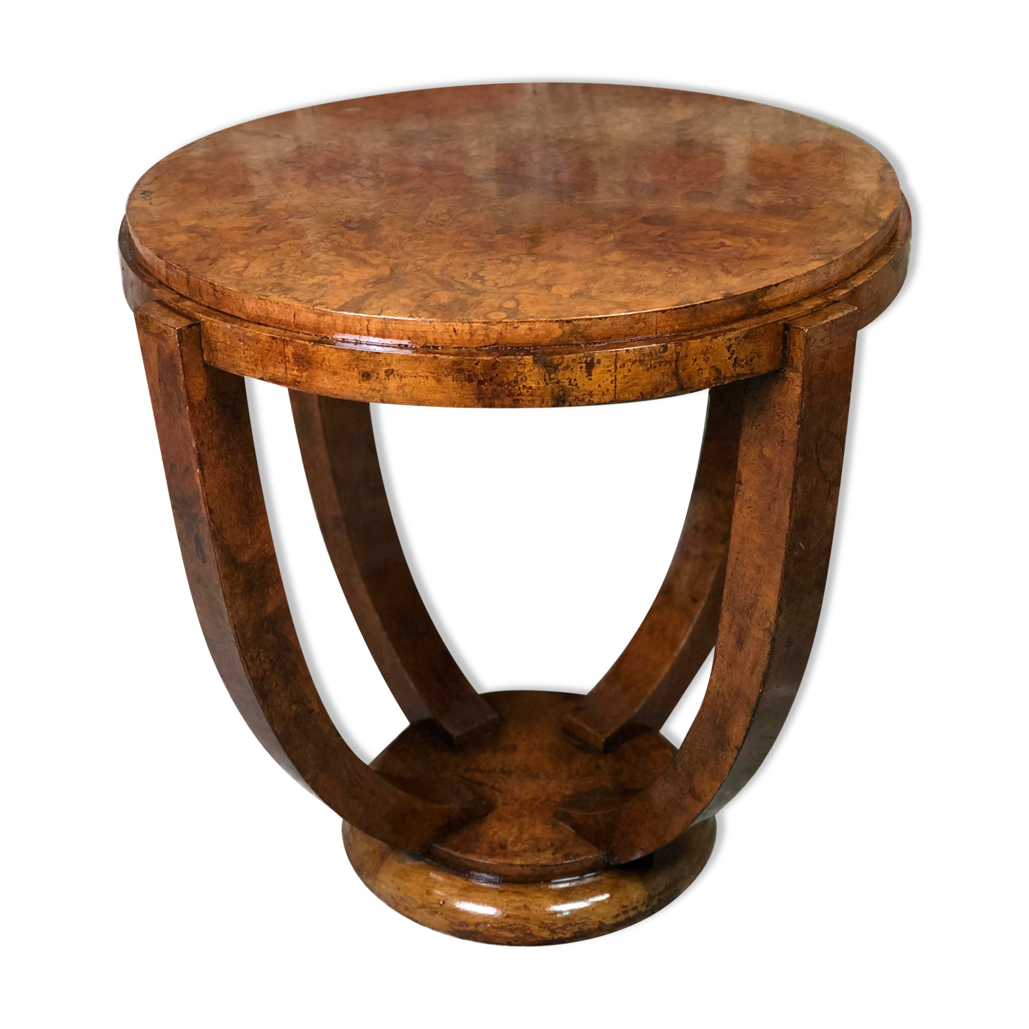 Pedestal table / side table Art Deco era in walnut bramble veneer