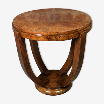 Pedestal table / side table Art Deco era in walnut bramble veneer