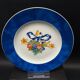 6 Bernardaud Limoges Borghese dessert plates with blue rim and fruit ribbon