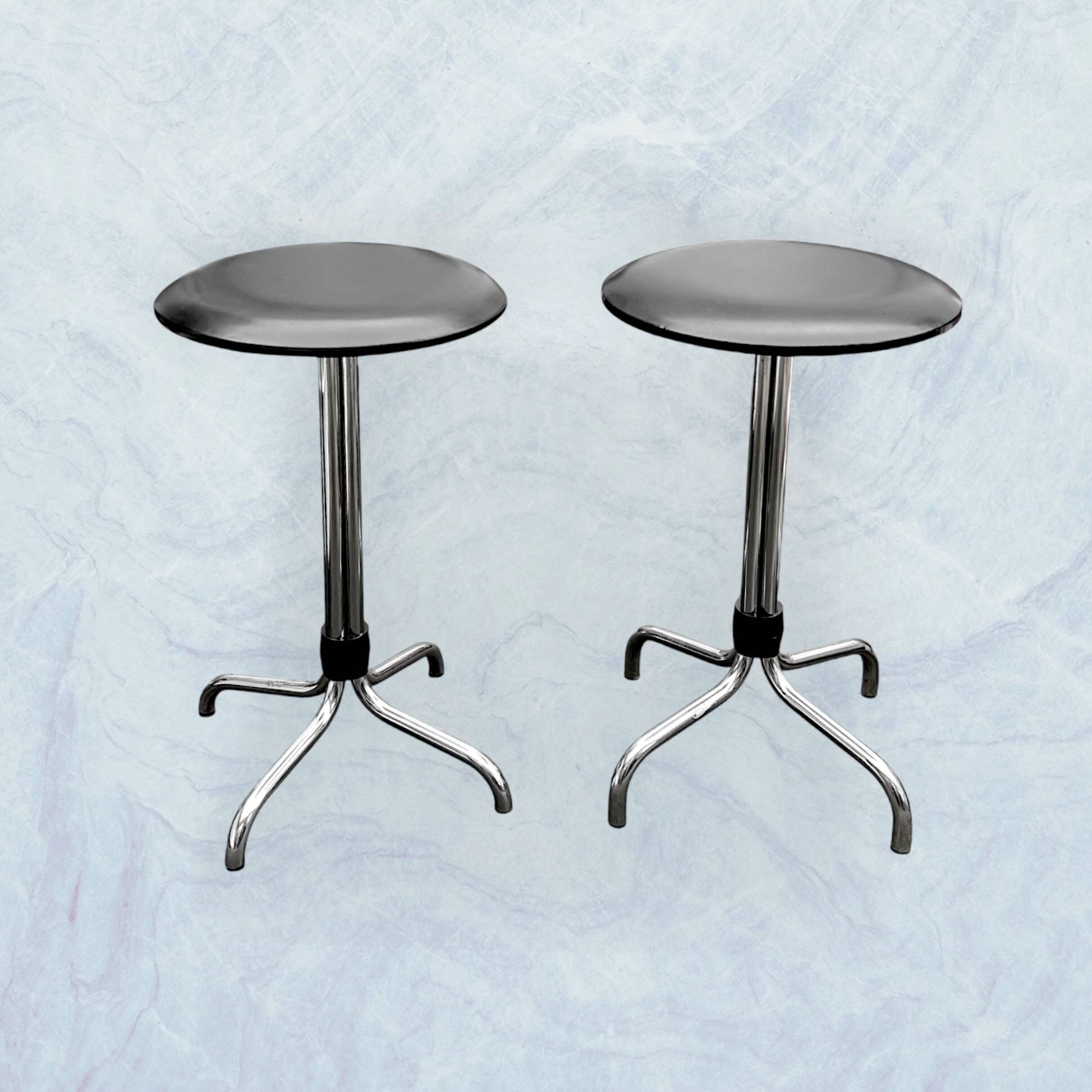 Vintage Brabantia stools in black faux leather and chrome metal – years