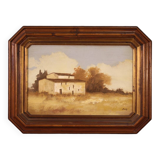 Signed painting landscape with a small house from the 20th century