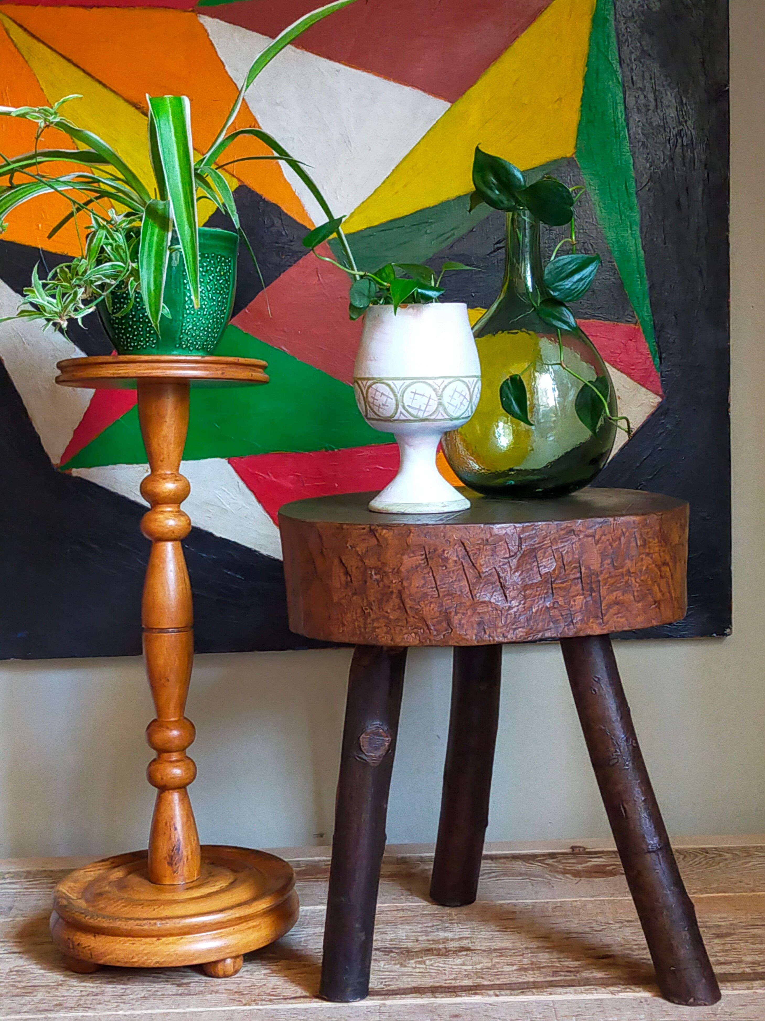 Plant harness in solid wood turned vintage