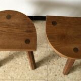 2 tabourets tripode en chêne années 60