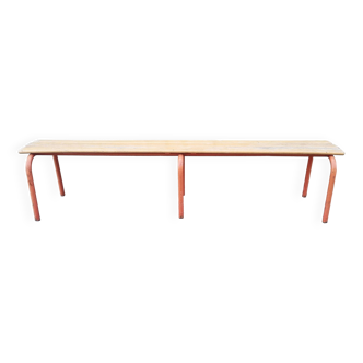 Banc d'écolier, à lattes, Mulca, bois et métal, design industriel, années 50