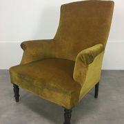 English armchair Napoleon III in mustard yellow velvet