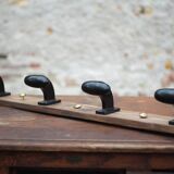 Wooden wall coat rack, vintage wall coat rack, bakelite hooks, ha