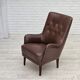 1970s, Danish armchair, original brown furniture leather.