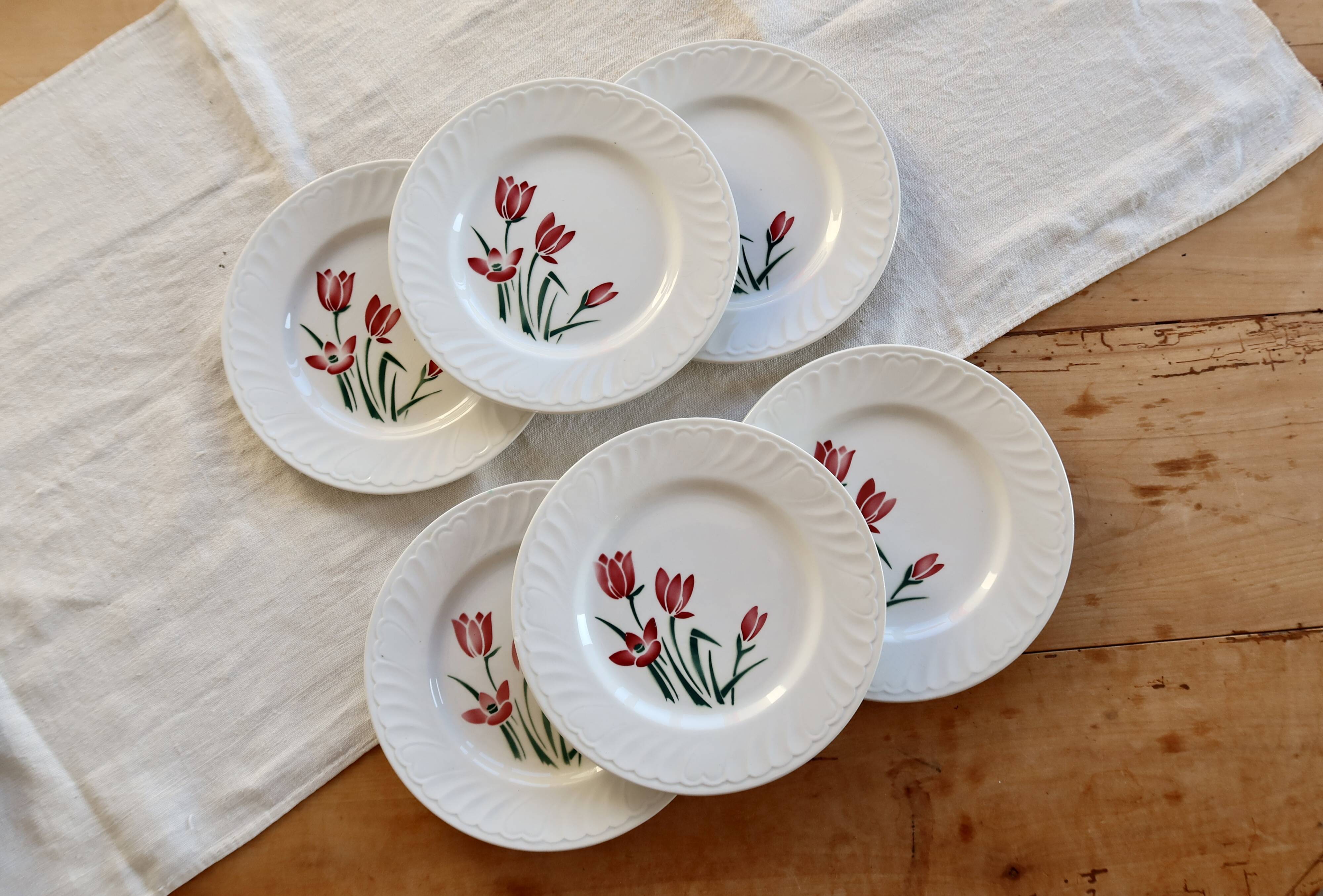 6 vintage dessert plates Badonviller model Crocus