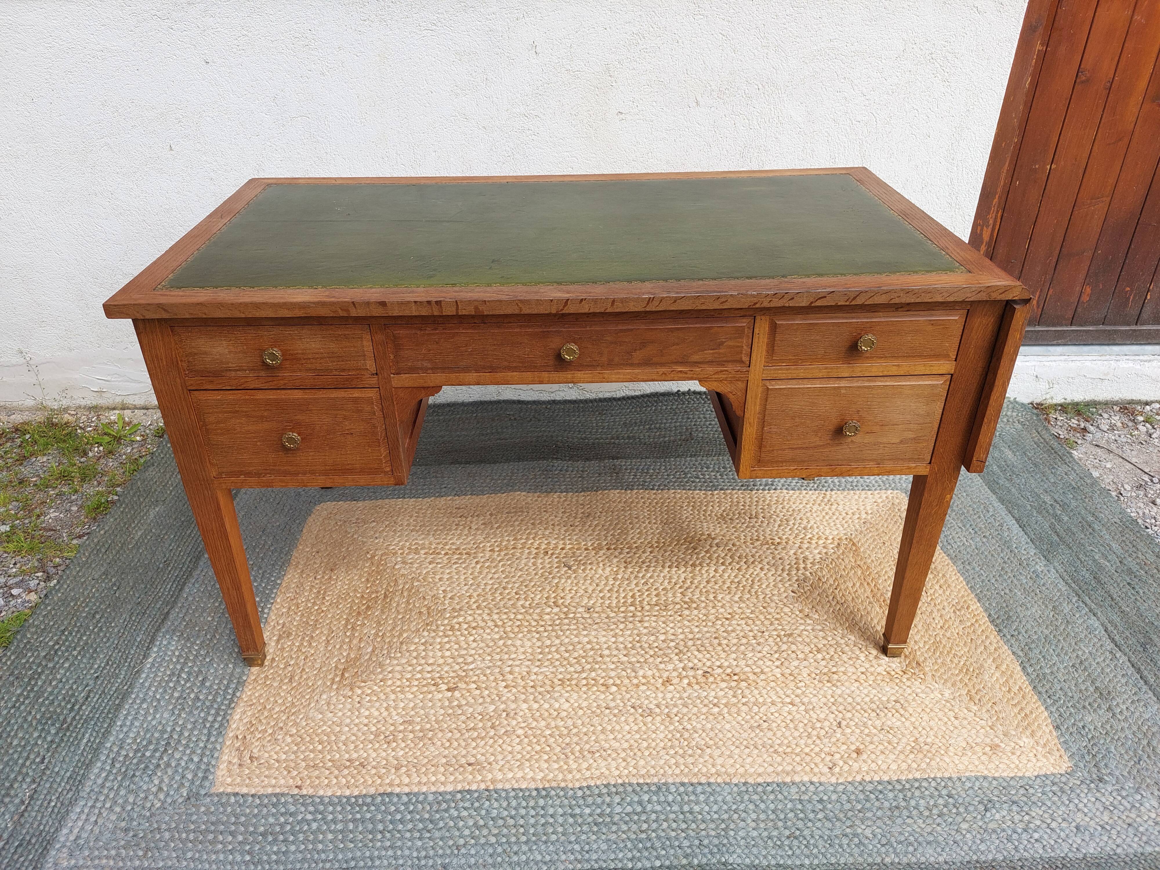 solid wood desk, leather top and extension