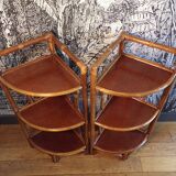 Pair of rattan corner shelves