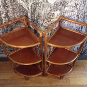 Pair of rattan corner shelves