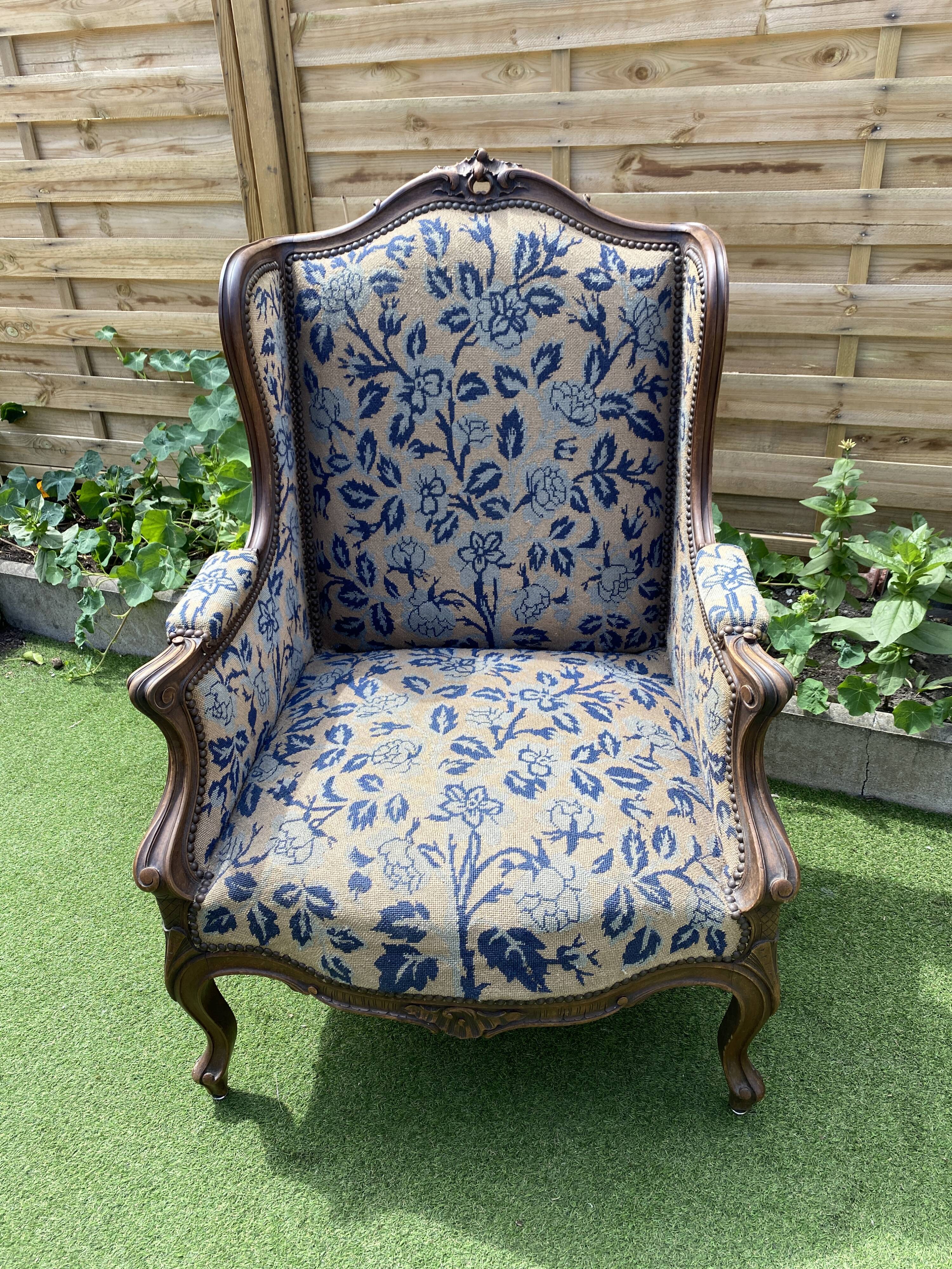 Louis XV style wingback armchair