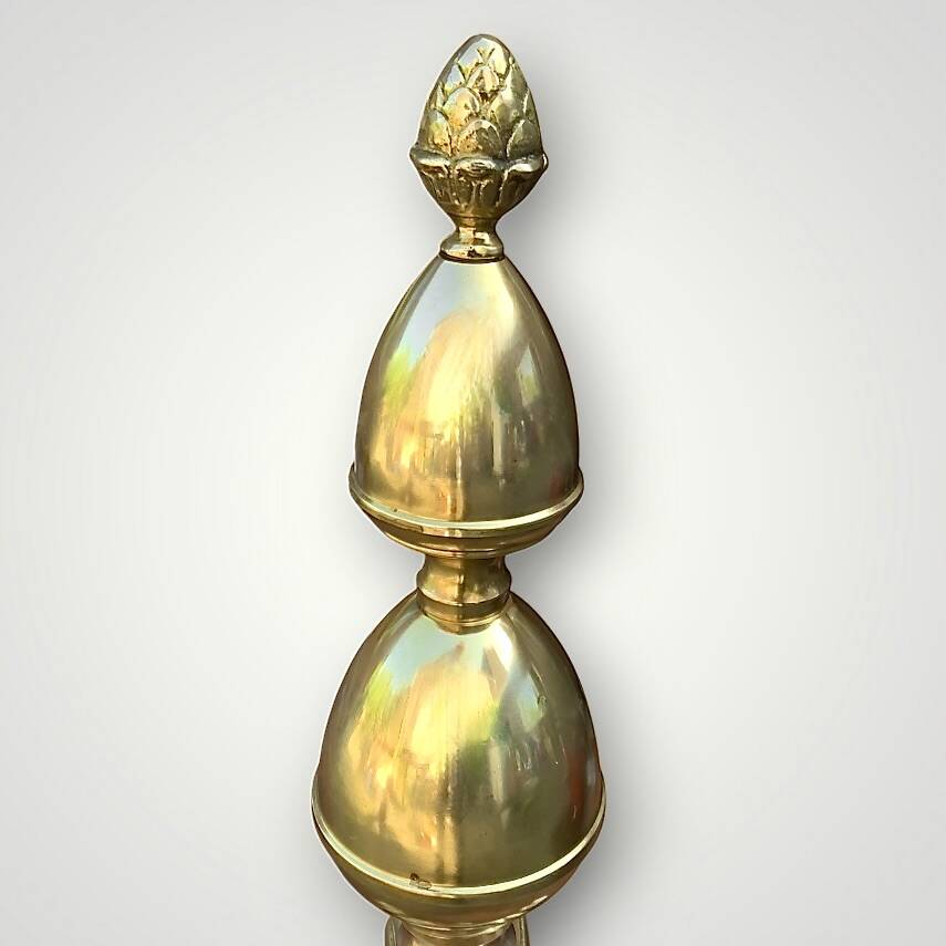 Pair of antique brass and cast iron andirons, Louis XVI style