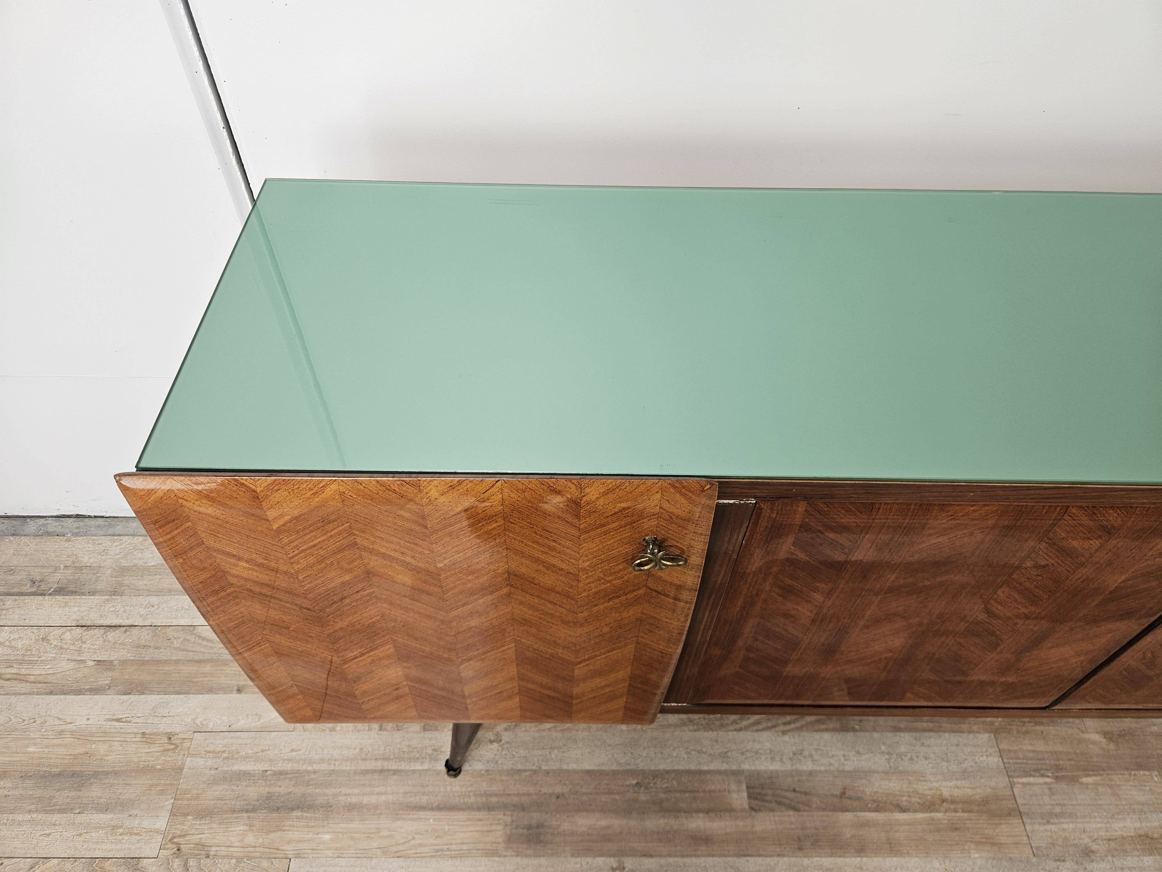Enfilade en acajou avec plateau en verre
