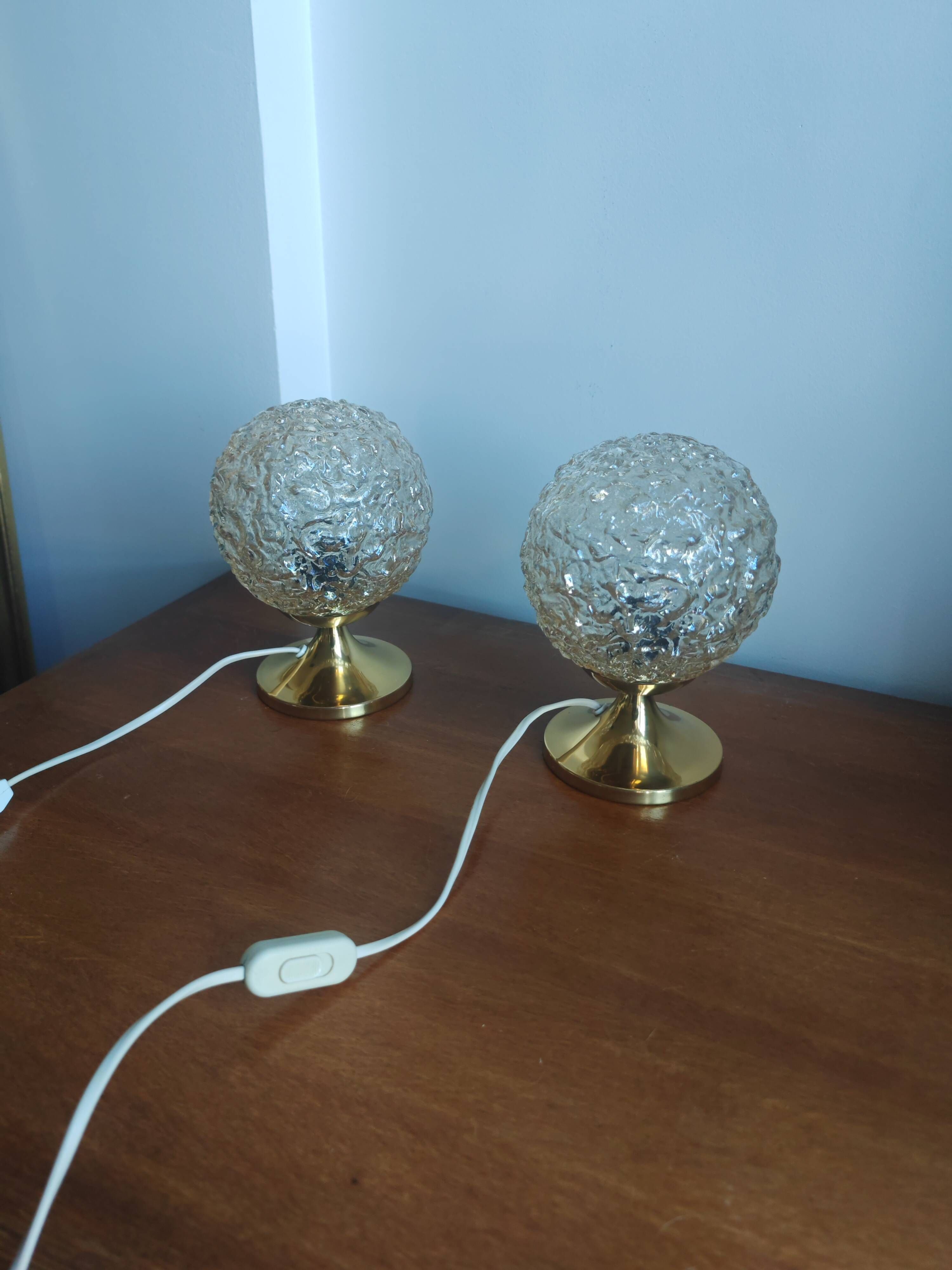 Pair of Space Age table lamps from the 70s – German design – Frosted glass "Ice"
