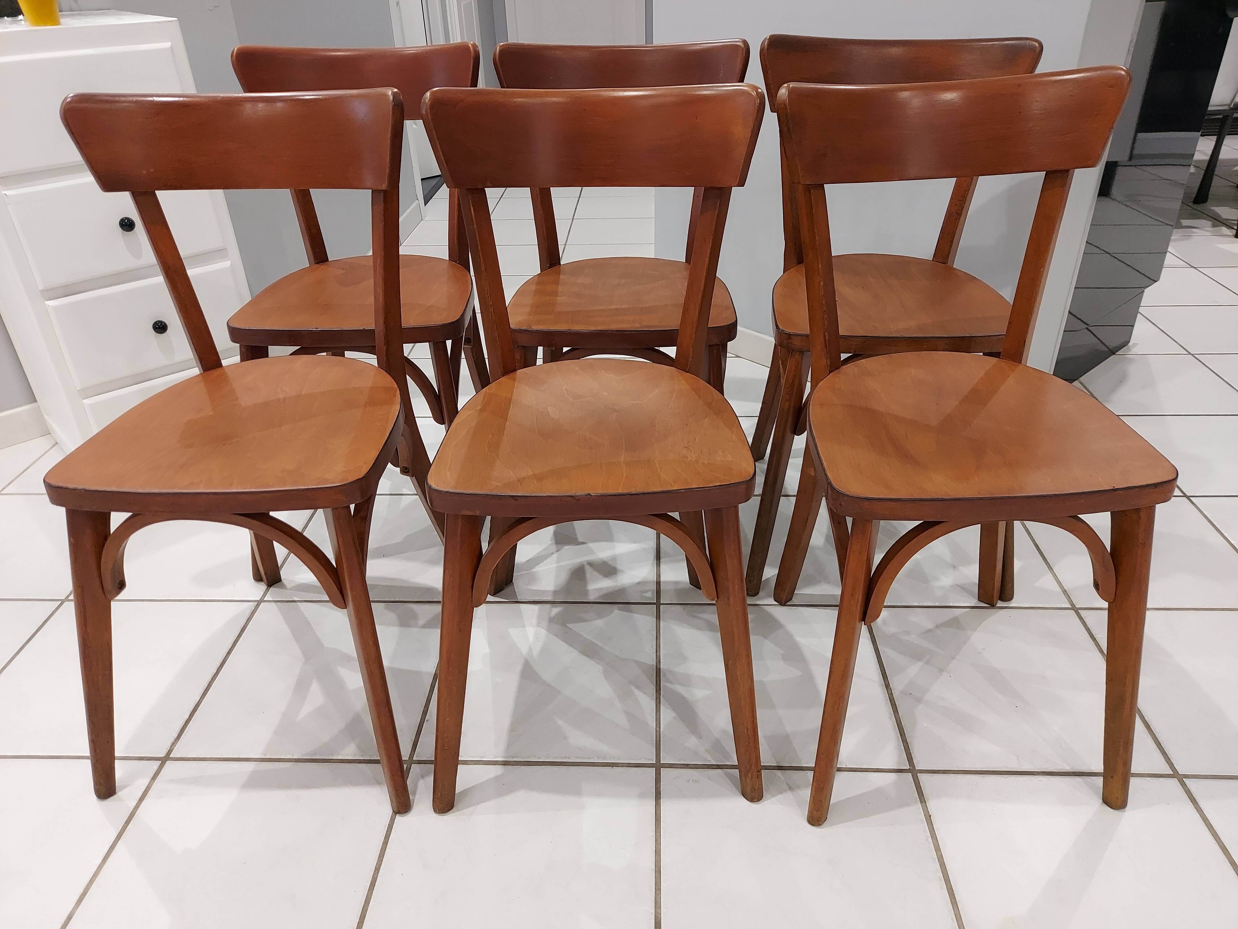 Suite de 6 chaises de Bistrot Baumann vintage 1960