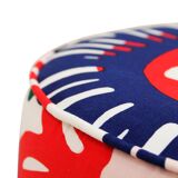 Contemporary Multicolour Floral-patterned Fabric Italian Pair of Circular Poufs