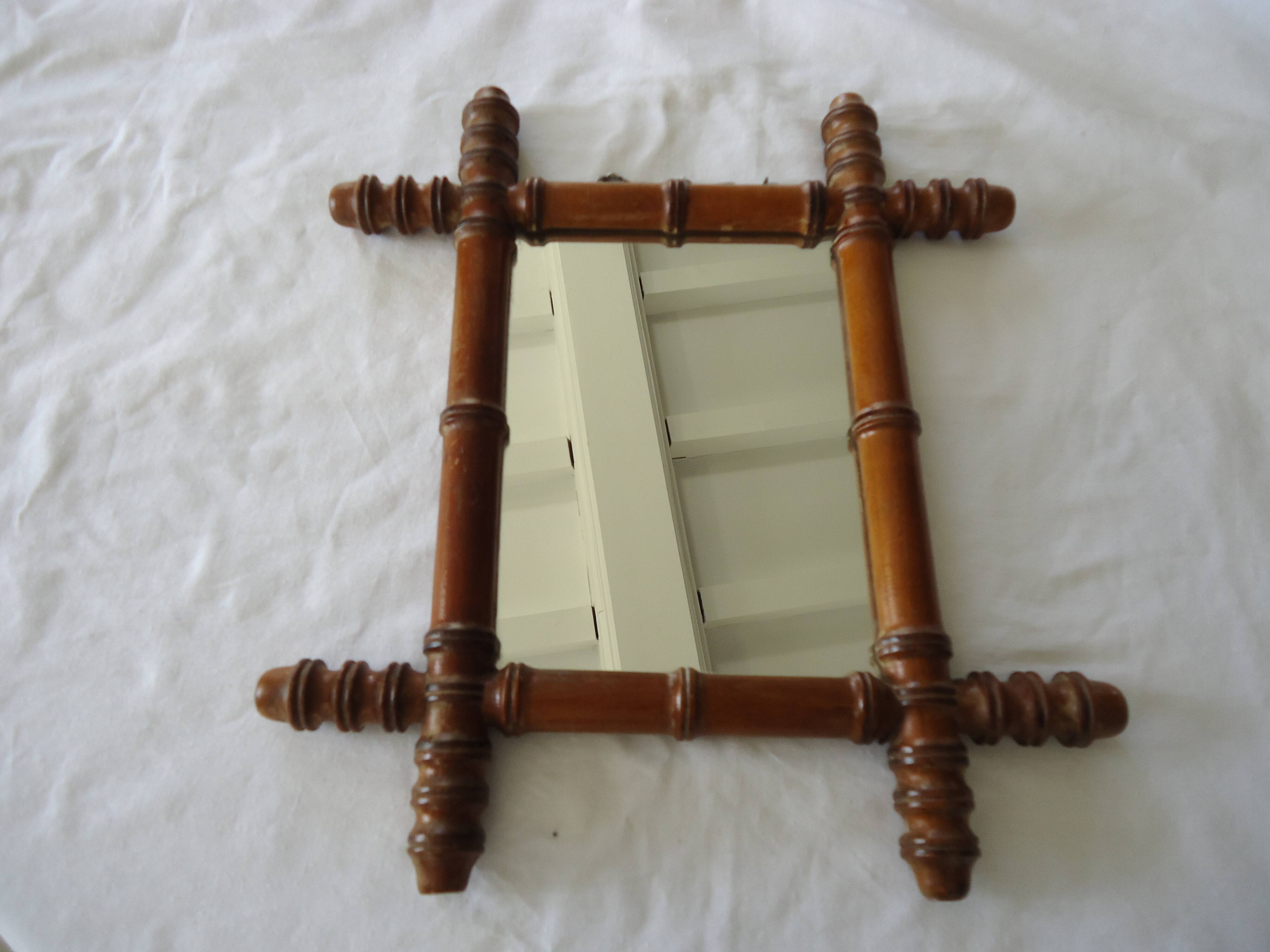Antique turned wooden mirror in bamboo style, late 19th century A116