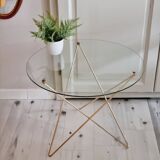 Table basse, d'appoint pieds compas en verre et laiton, 1950-60