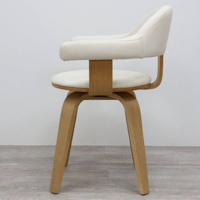 Opjet swivel chair in white faux leather and wood