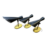 3 Scandinavian style black metal cornet wall lights, 1970