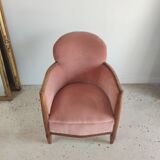 Armchair art deco pink velvet trim