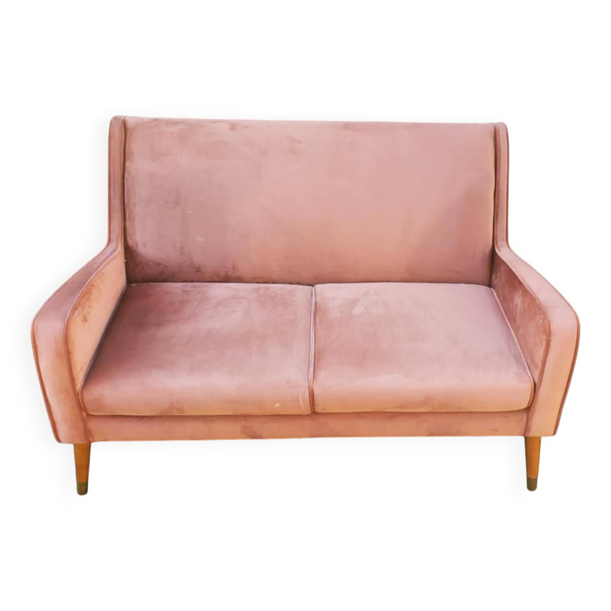 canapé 2 place en nubuck style 1950/60 pieds inclinés