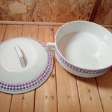 Soup tureen or vegetable dish with purple decoration, Moulin des Loups Orchies