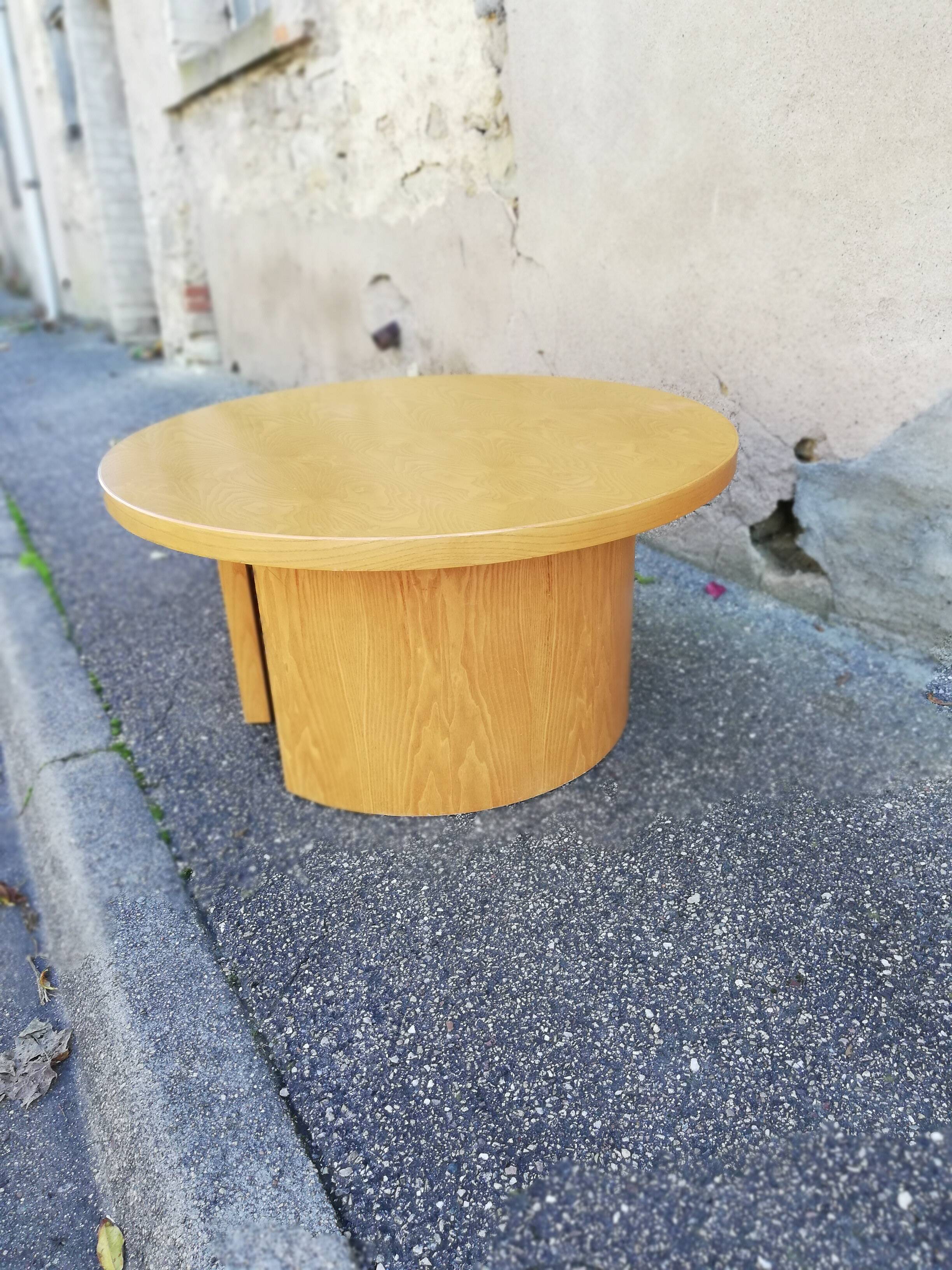 Vintage coffee table round light wood