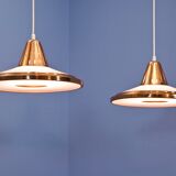 Set of 2 danish hanging lamps in solid copper, 1970s