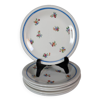 6 flowered dessert plates, Artois model by Moulin des loups, circa 1950